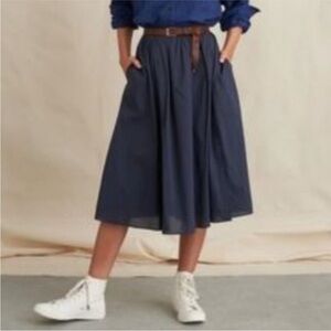 ALEX MILL Cotton Side Button-Up Midi Skirt Pockets Pleated Navy Size Medium